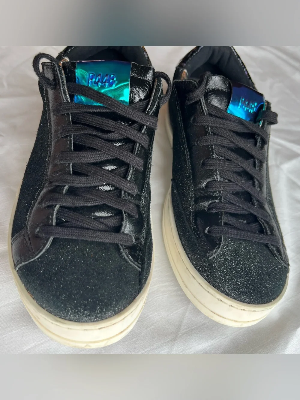 P448 Black Glitter Sneakers with Blue Iridescent Tongue size EU 36 or US 6